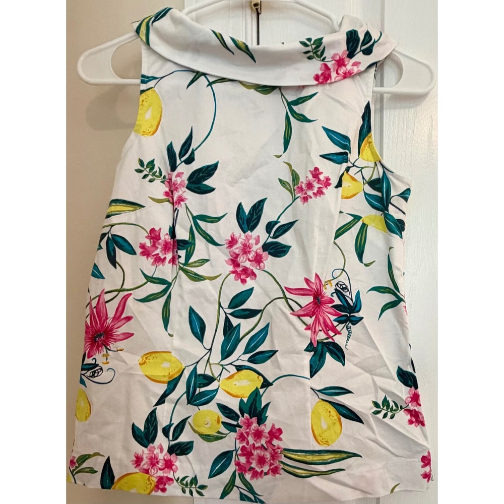 rsvp by Talbots Lemon Floral Portrait Collar Button Back Shell Top White 0P